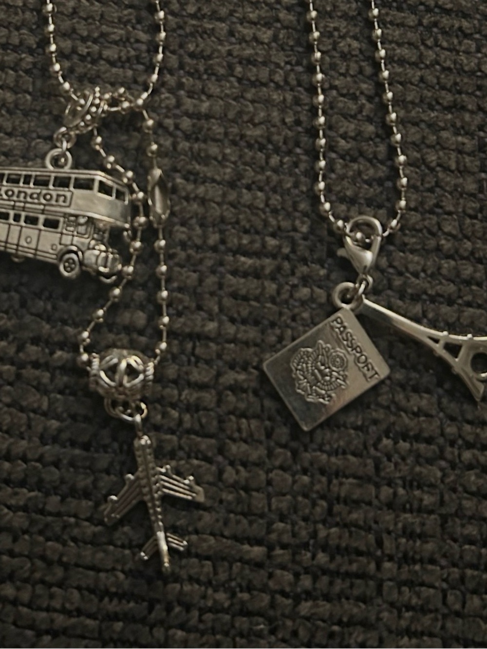 Travel Charm Necklace with Airplane & Passport Pendants